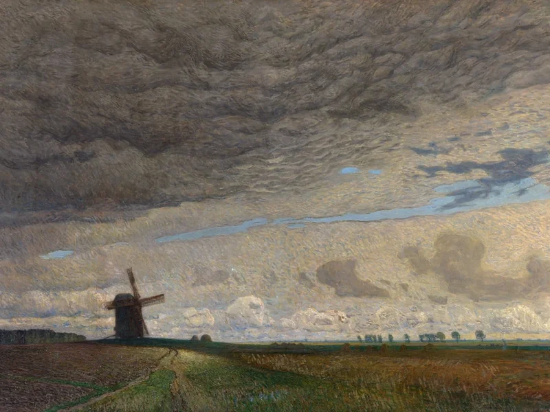 1864-Alfred Scherres - Paesaggio con mulino a vento